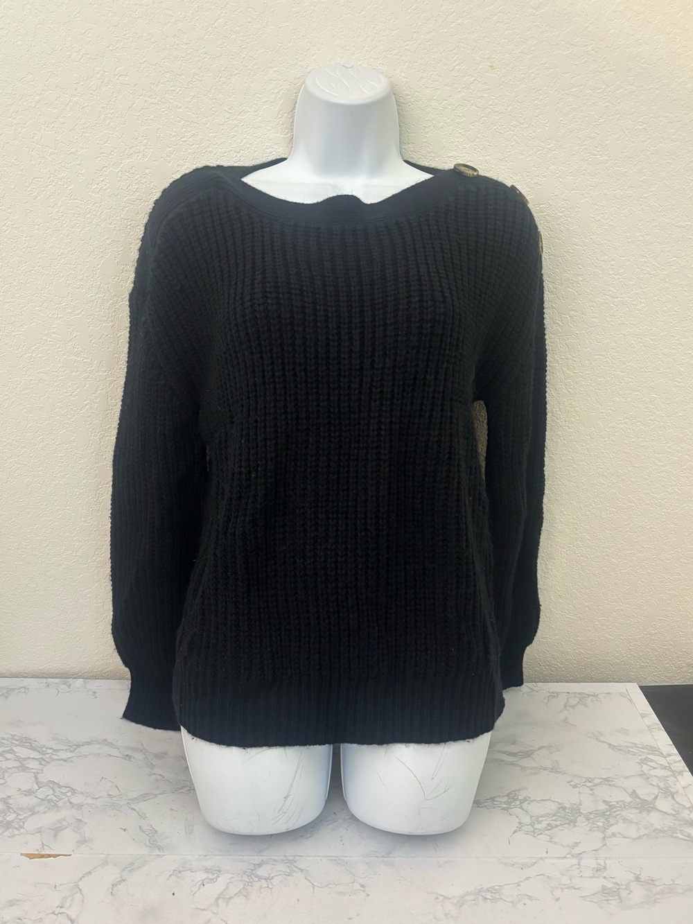 Time & Tru Women's Cable Knit Sweater Black Size S 4-6 Acrylic Poly Blend